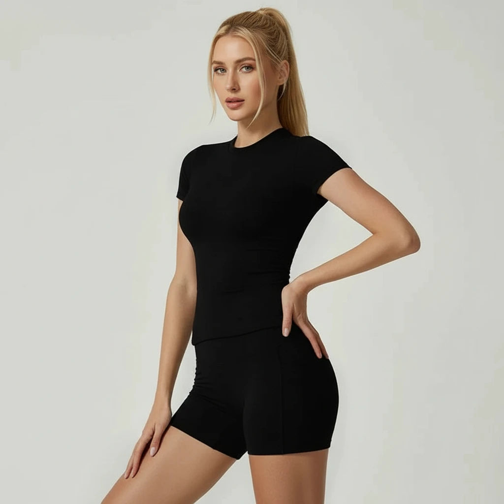 PilatesHome™ Damen Yoga Set – Figurformendes Sport-Set mit High-Waist Shorts