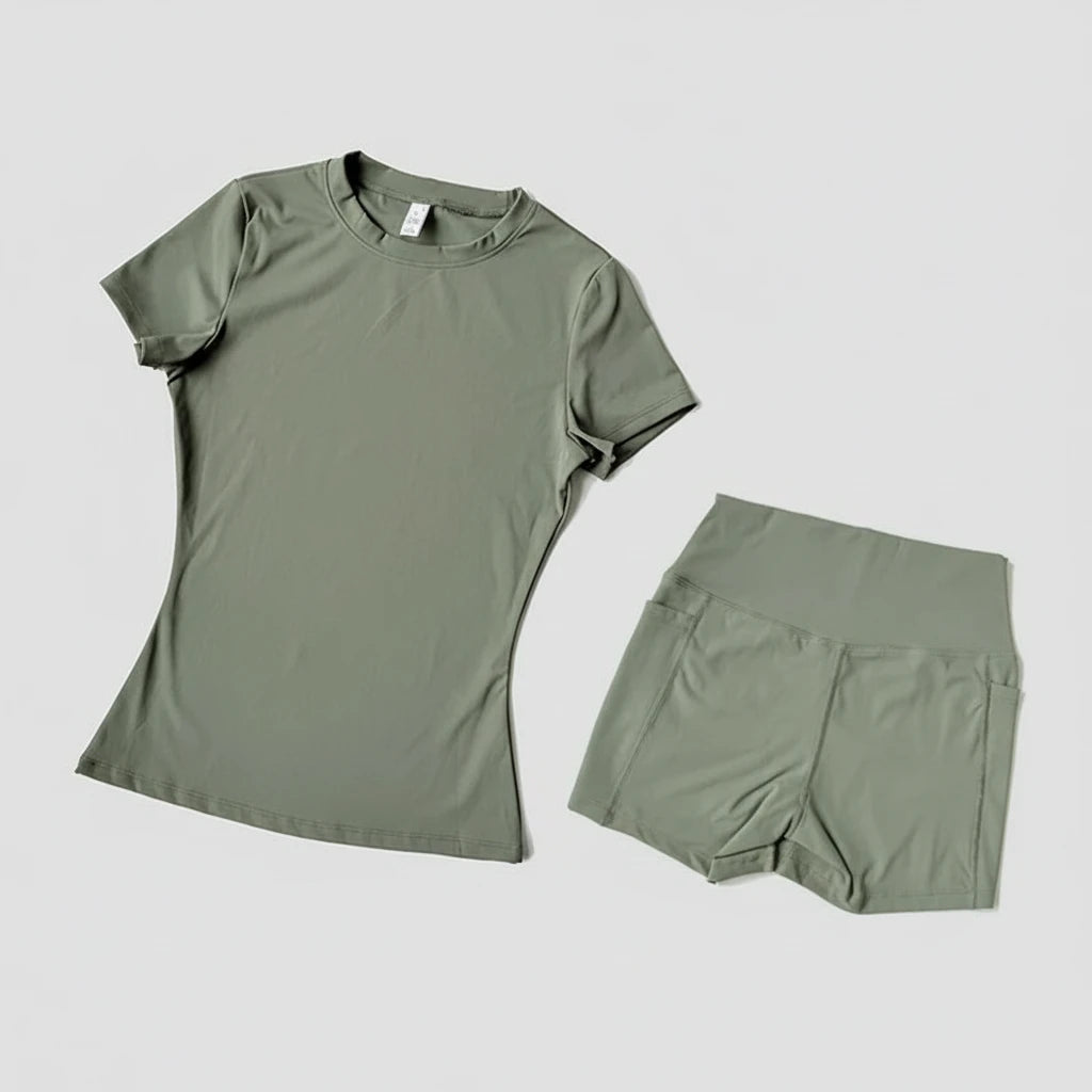 PilatesHome™ Damen Yoga Set – Figurformendes Sport-Set mit High-Waist Shorts